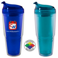 22 oz Dual Acrylic Double Wall Travel Chiller with Flip Lid & Straw Clear/Aqua - Screen Print